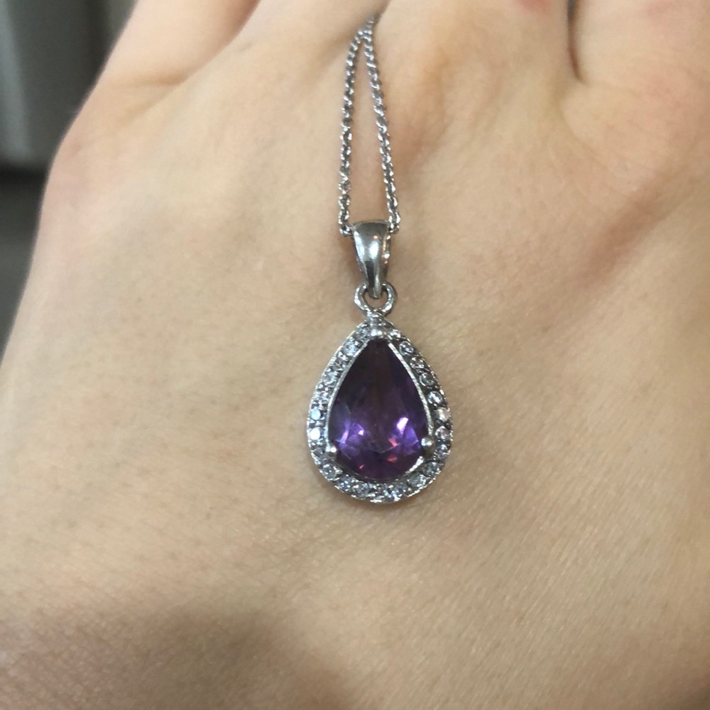 Sterling silver purple stone pendant w/ 16” chain